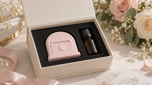 粉色愛情郵筒造型擴香石婚禮禮盒；造型與包裝示意，實際以打樣確認